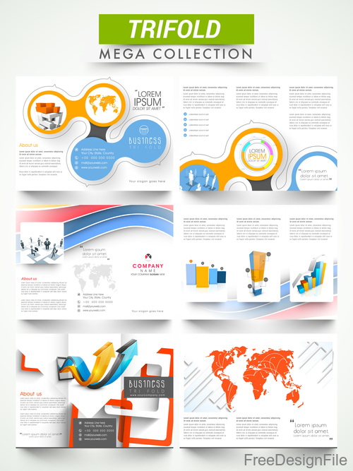 Trifold business brochures template vector set 03