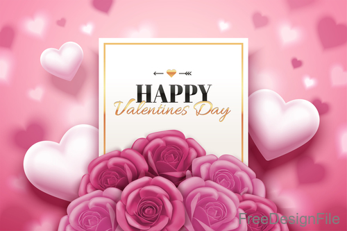 Valentine day card with pink rose design vector