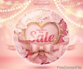 Valentine sale background with pink bows vector