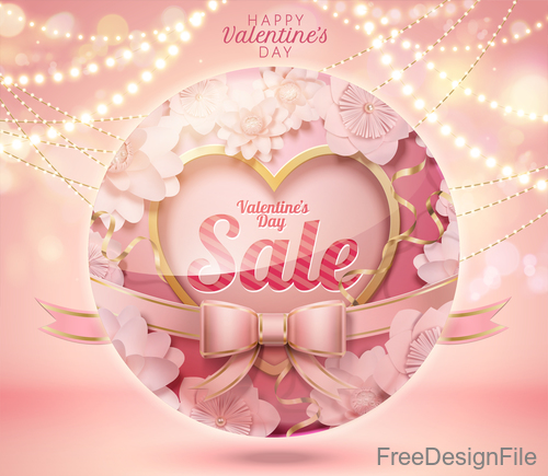 Valentine sale background with pink bows vector