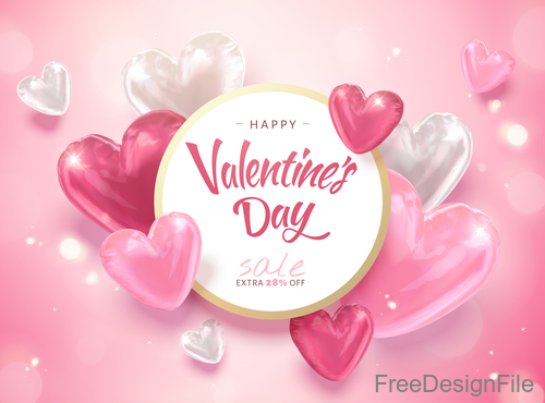 Valentine sale card and air heart balloons vector