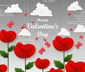 Valentines background with red flower and white cloud vector