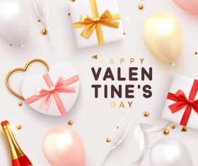 Valentines card with gift box and pink balloon vector