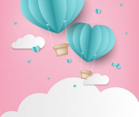 Valentines day background with paper hot balloon vector