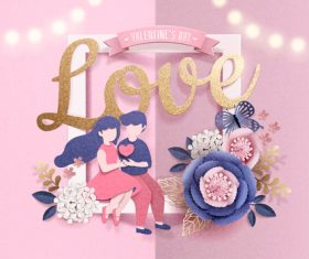 Valentines day card with romantic lovers vector