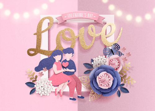 Valentines day card with romantic lovers vector