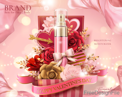 Valentines day cosmetics ads poster template vectors 02