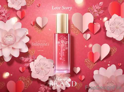 Valentines day cosmetics ads poster template vectors 03