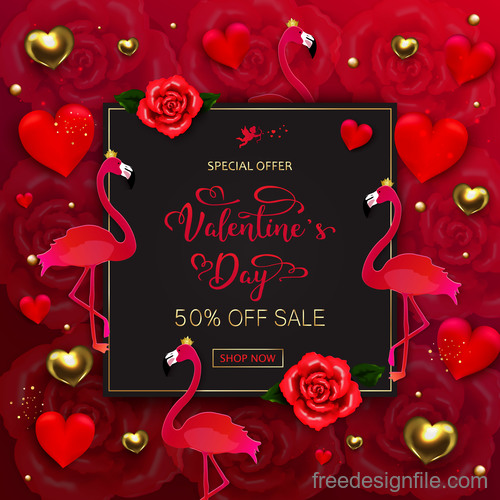 Valentines day discount sale poster vector material   01