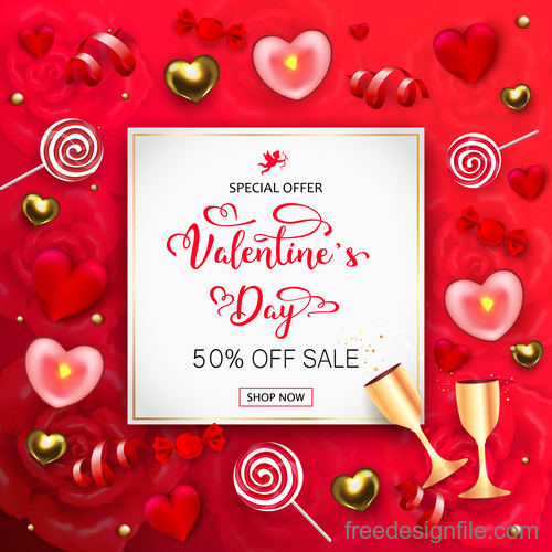 Valentines day discount sale poster vector material   02