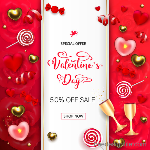 Valentines day discount sale poster vector material   03