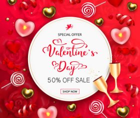 Valentines day discount sale poster vector material 04