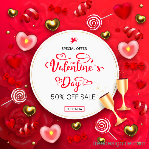 Valentines day discount sale poster vector material 04