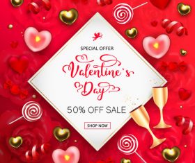 Valentines day discount sale poster vector material 05