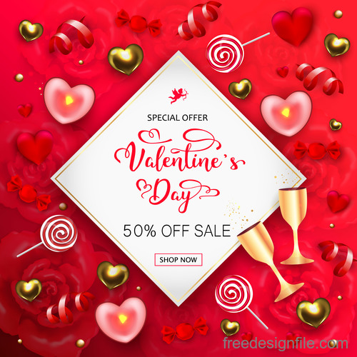 Valentines day discount sale poster vector material 05