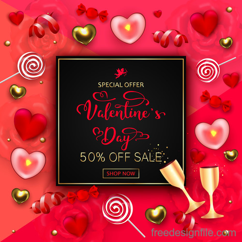 Valentines day discount sale poster vector material 06
