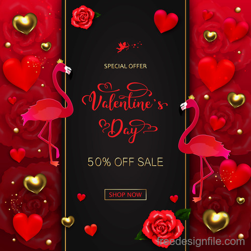 Valentines day discount sale poster vector material 07