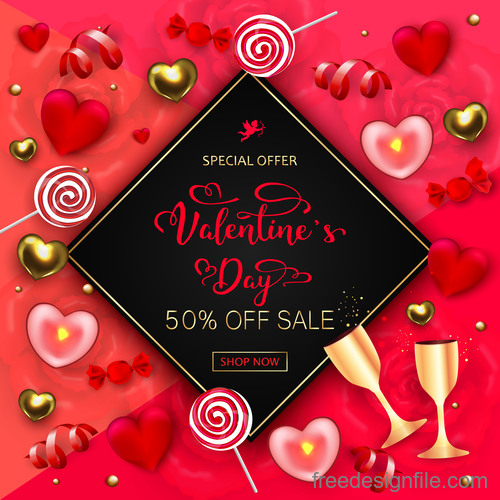 Valentines day discount sale poster vector material 08