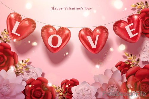 Valentines day flower background design vector 03