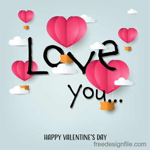 Valentines day love background with paper cloud vectors