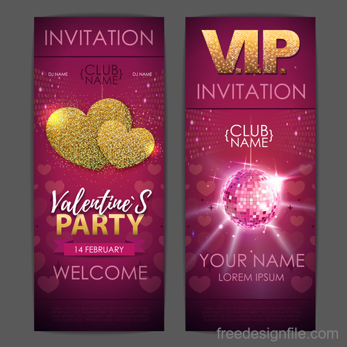Valentines day party invitation card vector 02