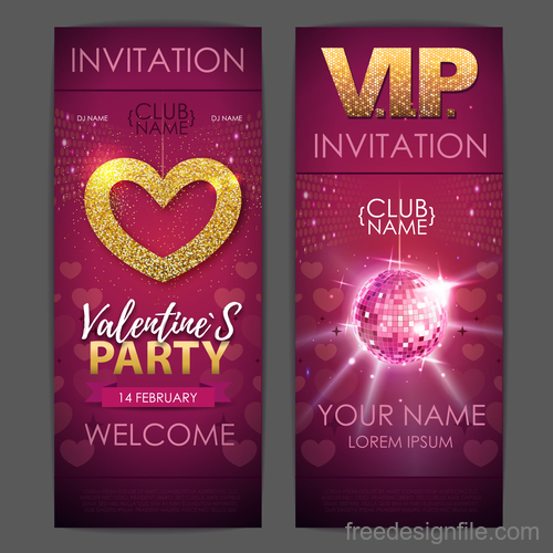 Valentines day party invitation card vector 03