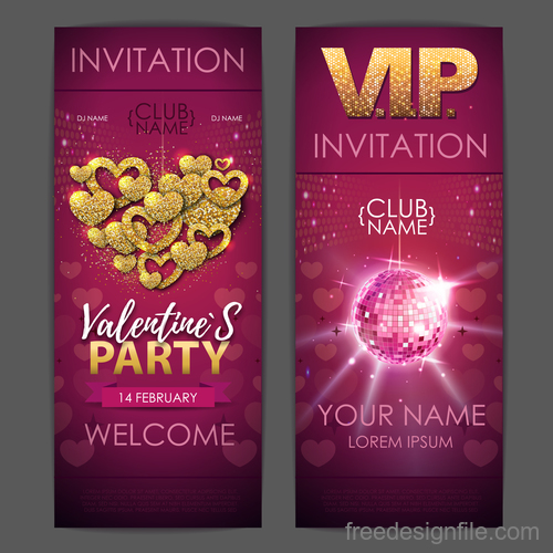 Valentines day party invitation card vector 05