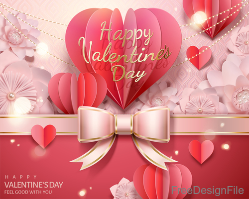 Valentines day pink bows card vector