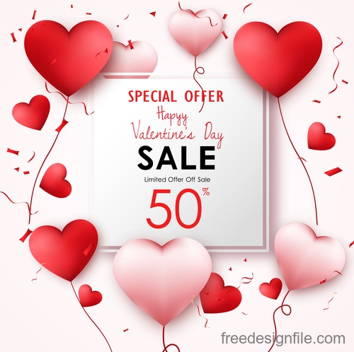 Valentines day sale background with air heart vector