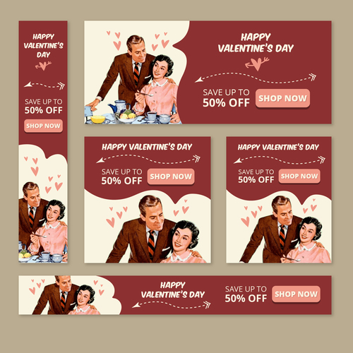 Valentines day sale card vector kit 12
