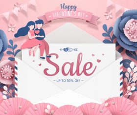 Valentines day sale discount card design vector