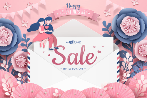 Valentines day sale discount card design vector