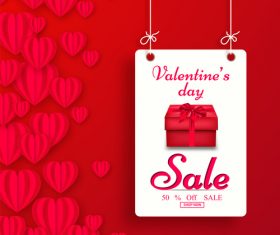 Valentines day sale tags with red heart background vector