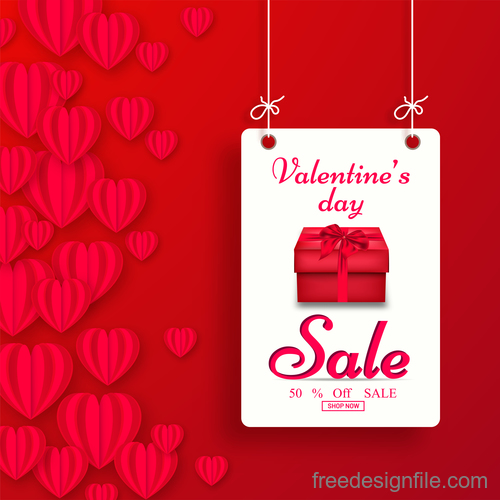 Valentines day sale tags with red heart background vector