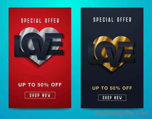 Valentines day special offer discount flyer vectors 06