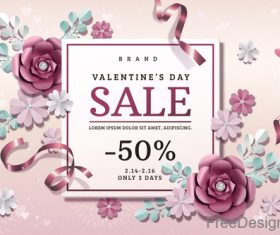 Valentines flowers with sale background vector 01