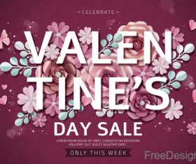 Valentines flowers with sale background vector 02