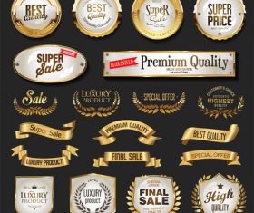 Various golden badge and labels vector set