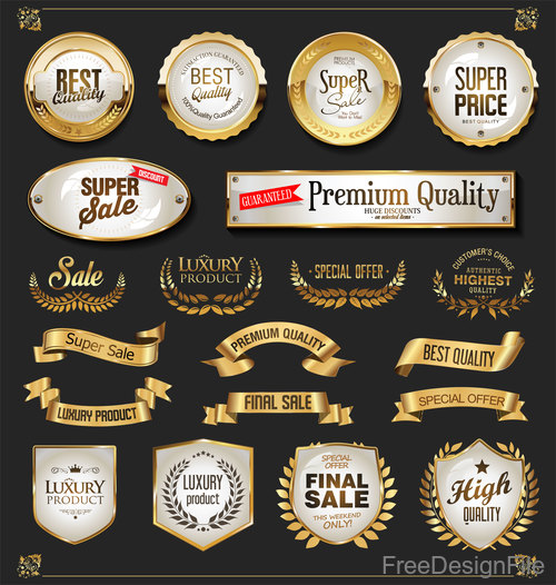 Various golden badge and labels vector set