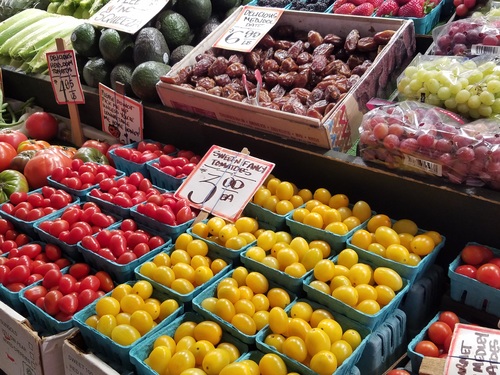 Vegetable market fruit stall Stock Photo