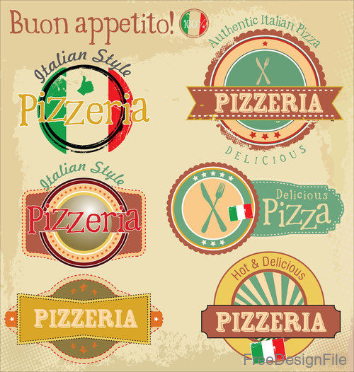 Vintage pizzeria badge design vector