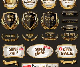 Vintage retro premium quality golden badges and labels vector 01