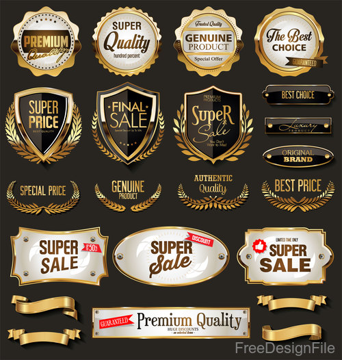 Vintage retro premium quality golden badges and labels vector 01