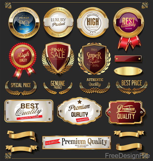 Vintage retro premium quality golden badges and labels vector 02