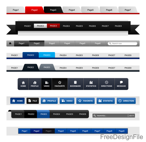Website menu navigation design vectors material 01