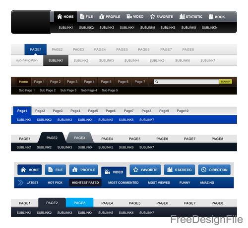 Website menu navigation design vectors material 02