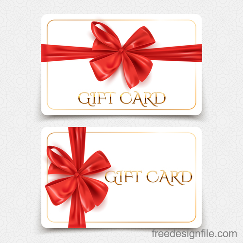 White gift card template with red bows vector
