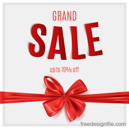 White sale background with red bows vector