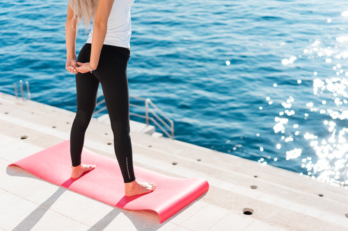 Woman Stretching Morning Yoga Routine Stock Photo