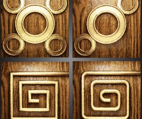 Wooden background with gold metal vectors 01